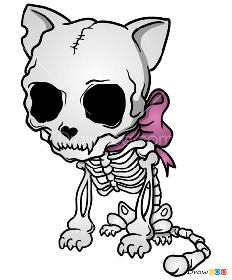 skeleton cat drawing|cute kitten skeleton drawings.